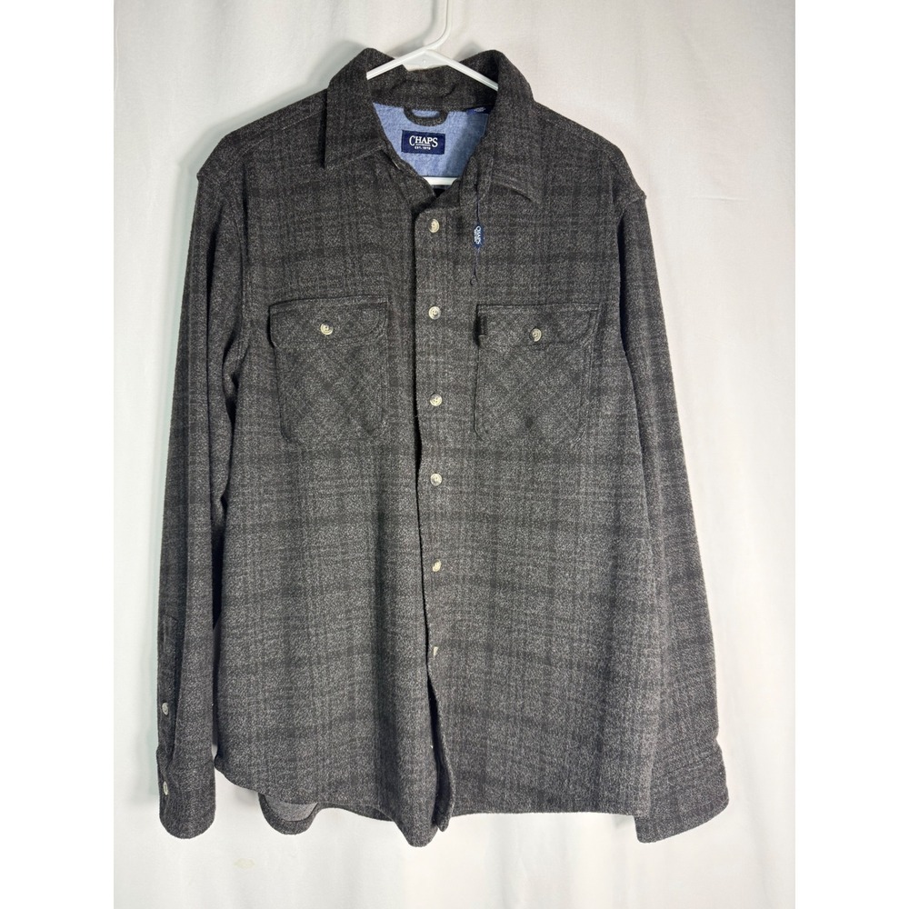 Chaps Mens Gray Plaid Flannel Shirt Jacket Button Down Long Sleeve Medium‎ M